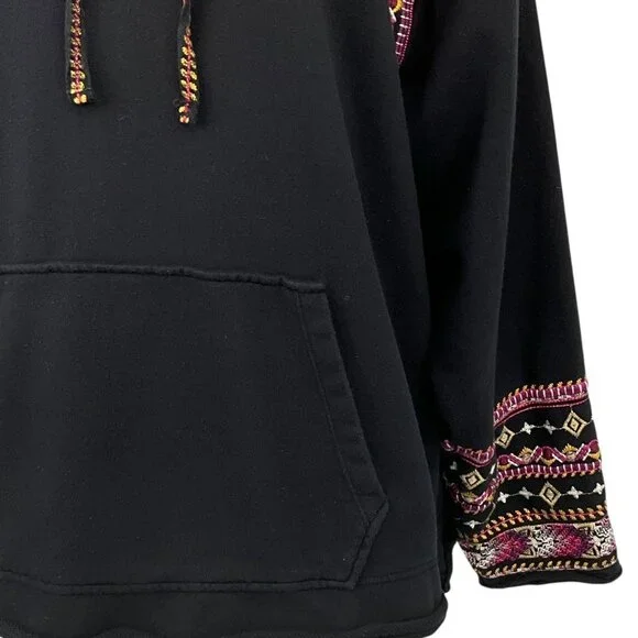 Johnny Was Valmere Pull On Hoodie Sweatshirt Black Embroidered Size Large L - Picture 3 of 10